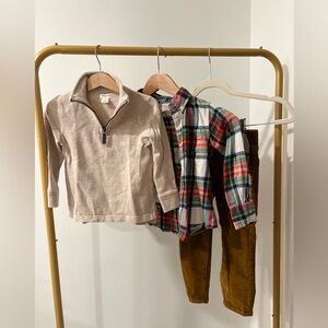 Outfit: 3T J. Crew Plaid and Beige Kids Shirt Set